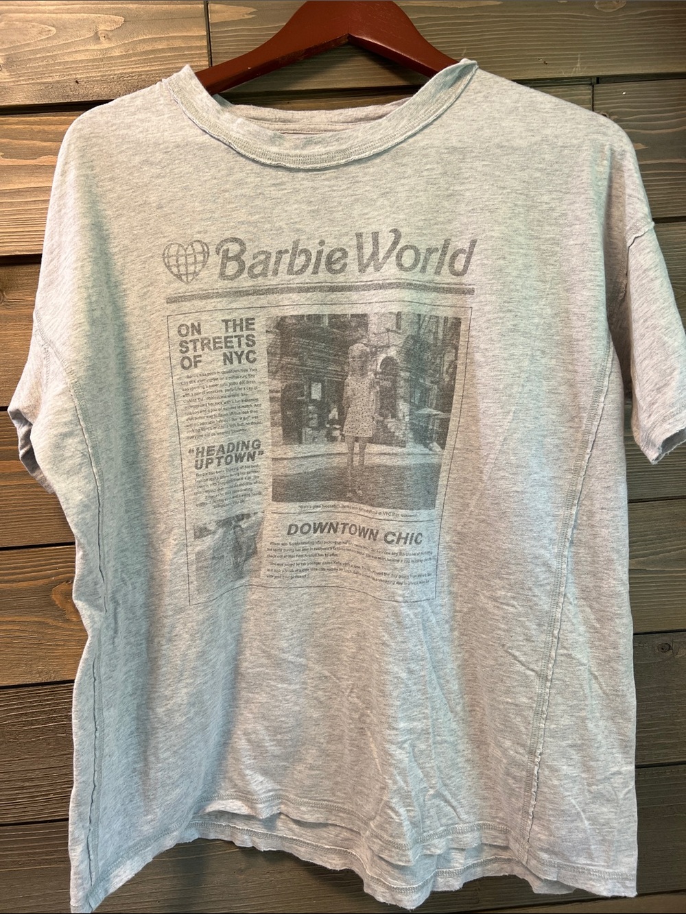 Aerie Barbie World Graphic Tee in Light Heather Gray